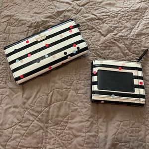 Kate spade white w/multicolor polka dot billfold and matching wallet (2pc)